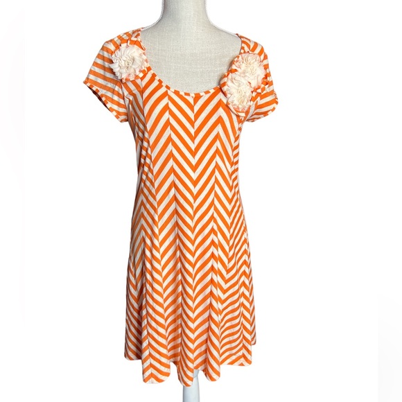 Uncle Frank Dresses & Skirts - Uncle Frank Orange Chevron Dress With Floral Accents